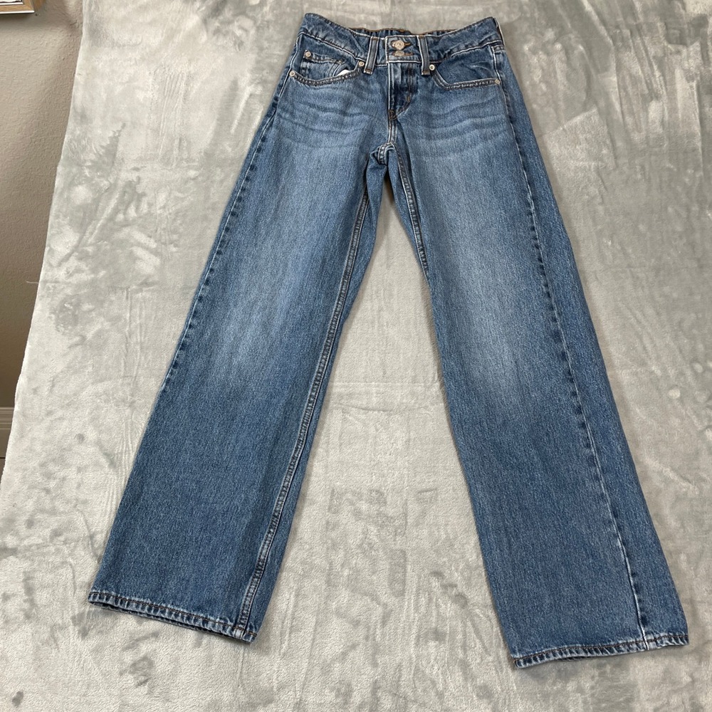 Levis Superlow Wide Leg Jeans Womens 24 Medium Wash Blue Y2K A7498-0002